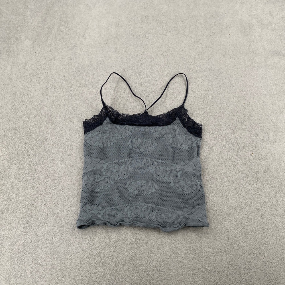Intimately Free People Grey Lace Trim Cami Floral Mesh Tank Top L/XL